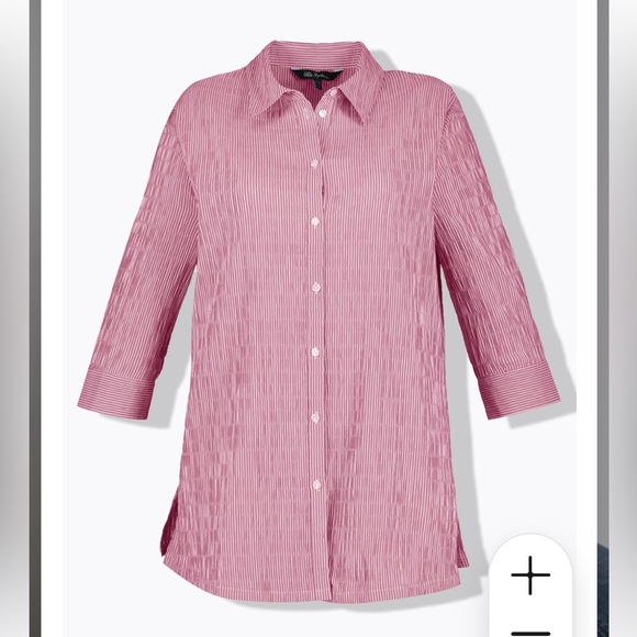 ULLA POPKEN Textured Stripe Button Front Stretch Blouse Sz 12/14 Magnolia Red - Picture 1 of 14